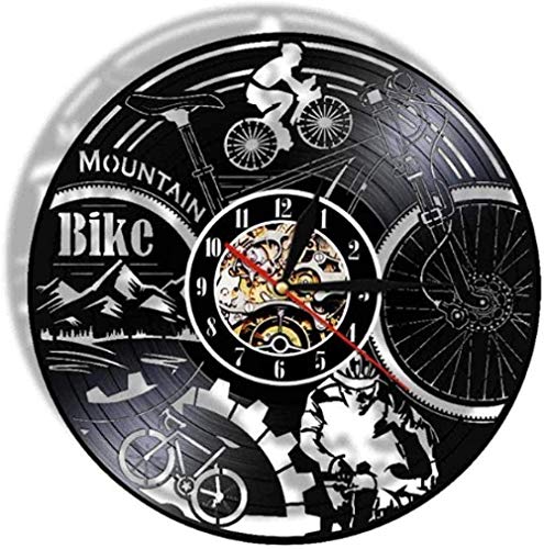 Vinyl Wanduhr Mountainbike Vinyl Schallplatte Wanduhr Mountainbiken Schwarz Retro Wandkunst Home Decor Silent Wanduhr Adventure Bike Geschenk-Mit Led