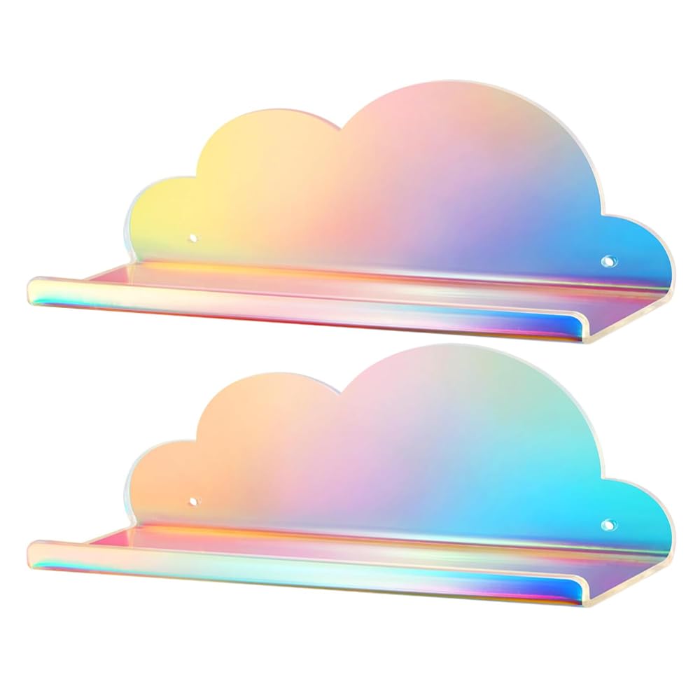 NiHome Extra Large Iridescent Acrylic Floating Shelves, 2 Pack Cloud Shelves - Floating Shelf for Wall, Wall Mountable and Multi-Functional for Home Décor, Bathroom, Kitchen, Bedroom