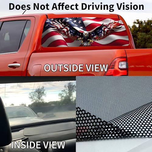 Image of Back Window Decals for Trucks - 65x17.3 in American Flag Window Decal Rear Window Decals for Truck Decor, Creative Truck Rear Window Decal for Personalized Decoration - Eagle-15-S