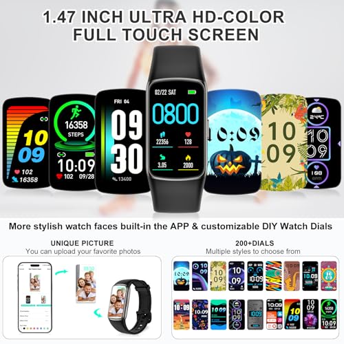 Image of Fitness Tracker with 24 /7 Heart Rate Blood Oxygen Sleep Monitor, 1.47'' HD Screen Activity Trackers, 123 Sports Modes Smart Watch, Step Counter Calories Pedometer for Women Men