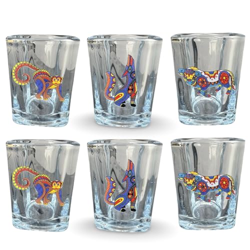 Catálogo para Comprar On-line Caballito de Tequila los 5 más buscados. 39 Tequilero/Caballito Cuadrado MEXICANO CON ALEBRIJES - JUEGO DE 6 PIEZAS