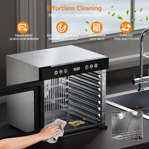 Image of Food Dehydrator 8 Trays 650W, Stainless Steel Food Dryer with Adjustable Timer & Temperature (95-167F)