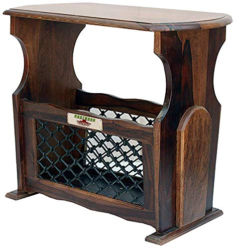 Image of Sheesham Wood Side Table with Magzine Holder for Living Room | Brown