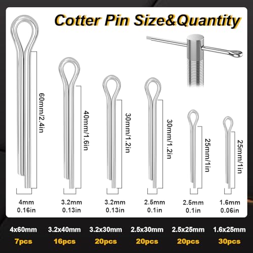 Seept CA-SM-24-3 200 Pcs Cotter Pins 13-Values Cotter Pin Assortment Kit 304 Stainless Steel Cotter Pins Hitch Pin Clip Tractor Cotter Pin Used thumb #1