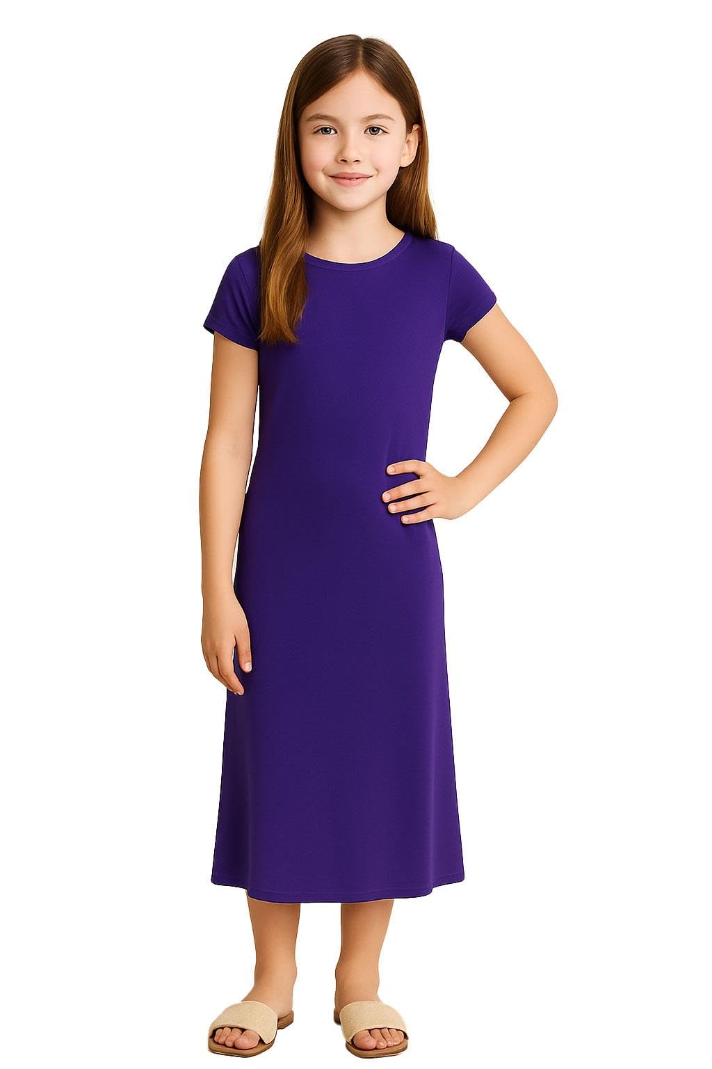 A2z 4 Kids Girls Purple Dresses Plain Short Sleeves Cap Slim - New Midi Dress 13