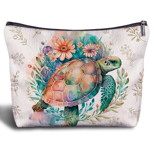 Sea Turtle Makeup Bag- Sea Turtle Gifts for Turtle Lovers Women Girls Friends, Turtle Cosmetic Bag for Purse Travel Bag, Turtle Zippered Bag for Women