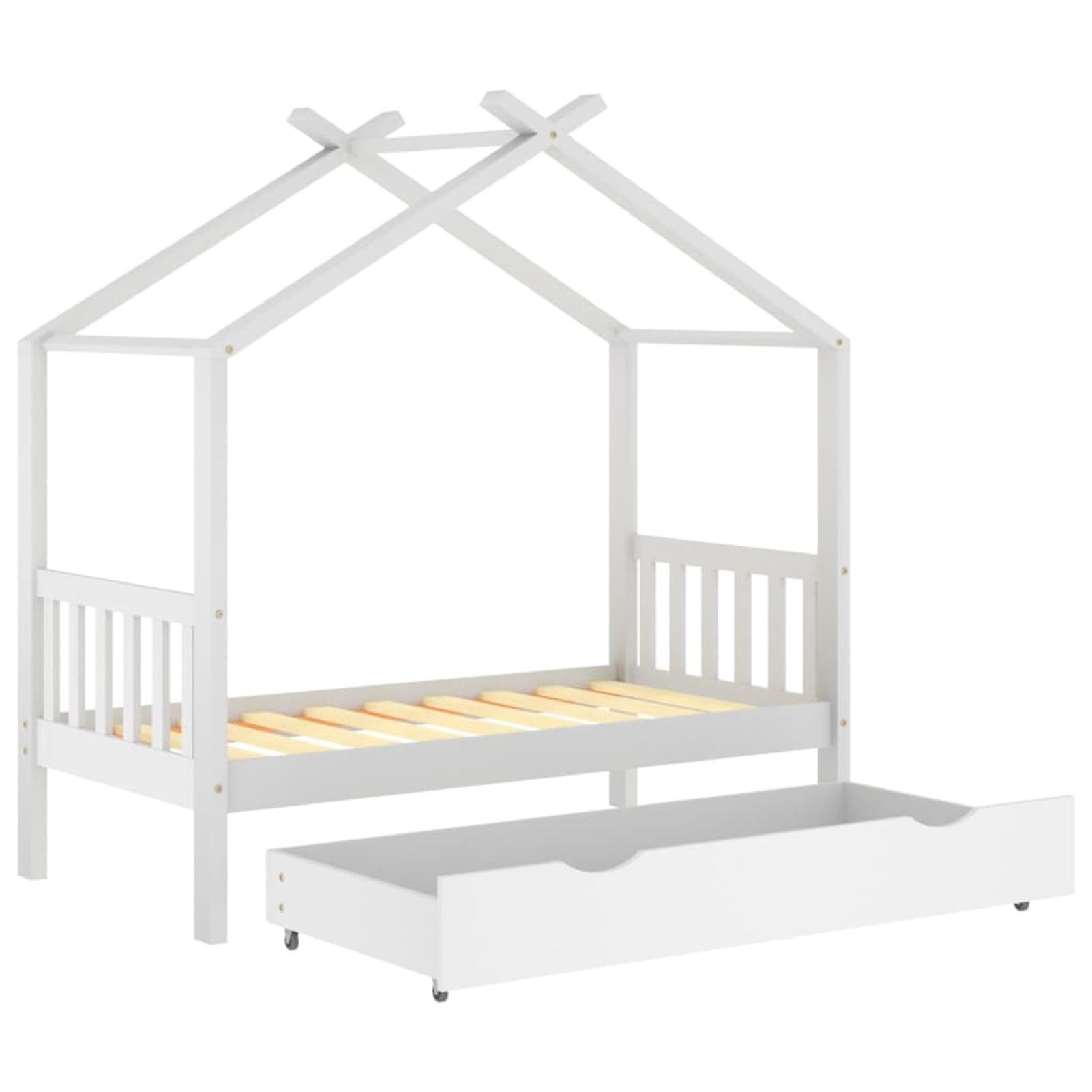 Festnight Kinderbett mit Schublade 80x160 cm Hausbett für Jungen & Mädchen ab 4 Jahren Kinder Bett Holz Jugendbett Massivholz Holzbett Bettgestell mit Lattenroste Bettrahmen Kinderzimmer Weiß