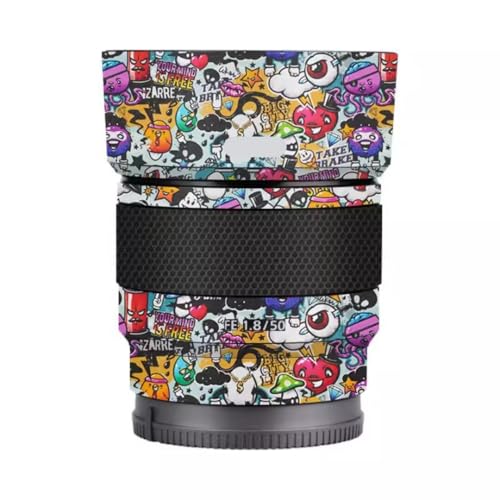 Autocollant anti-rayures Sony FE 50mm F1.8 design graffiti blanc pour objectif photo