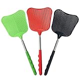 foxany Fly Swatters Extendable, Durable Plastic Fly Swatter Heavy Duty Set, Telescopic Flyswatter with Stainless Steel Handle for Indoor/Outdoor/Office (3 Pack)