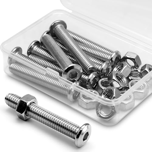 (10 pcs) M8 x 50mm Flat Round Hexagon Socket Head Screws Bolts and Nuts Set 304 Stainless Steel 18-8, Silver, M8x50mm (10 Pieces)