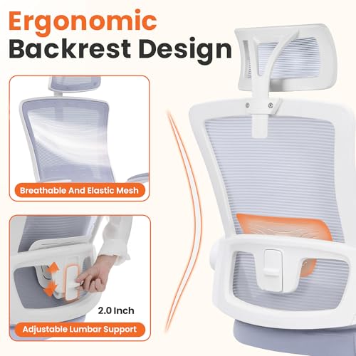 Image of NEO CHAIR Office Desk Chair Gaming Computer High Back Support Mesh Comfy Seat with Adjustable Ergonomic Headrest Lumbar Rolling Flip-up Armrests and Wheels (Purple)