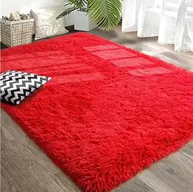 Tapete Sala, Quarto Peludo Felpudo Macio e Luxuoso 2,00m x 1,50m (Vermelho)