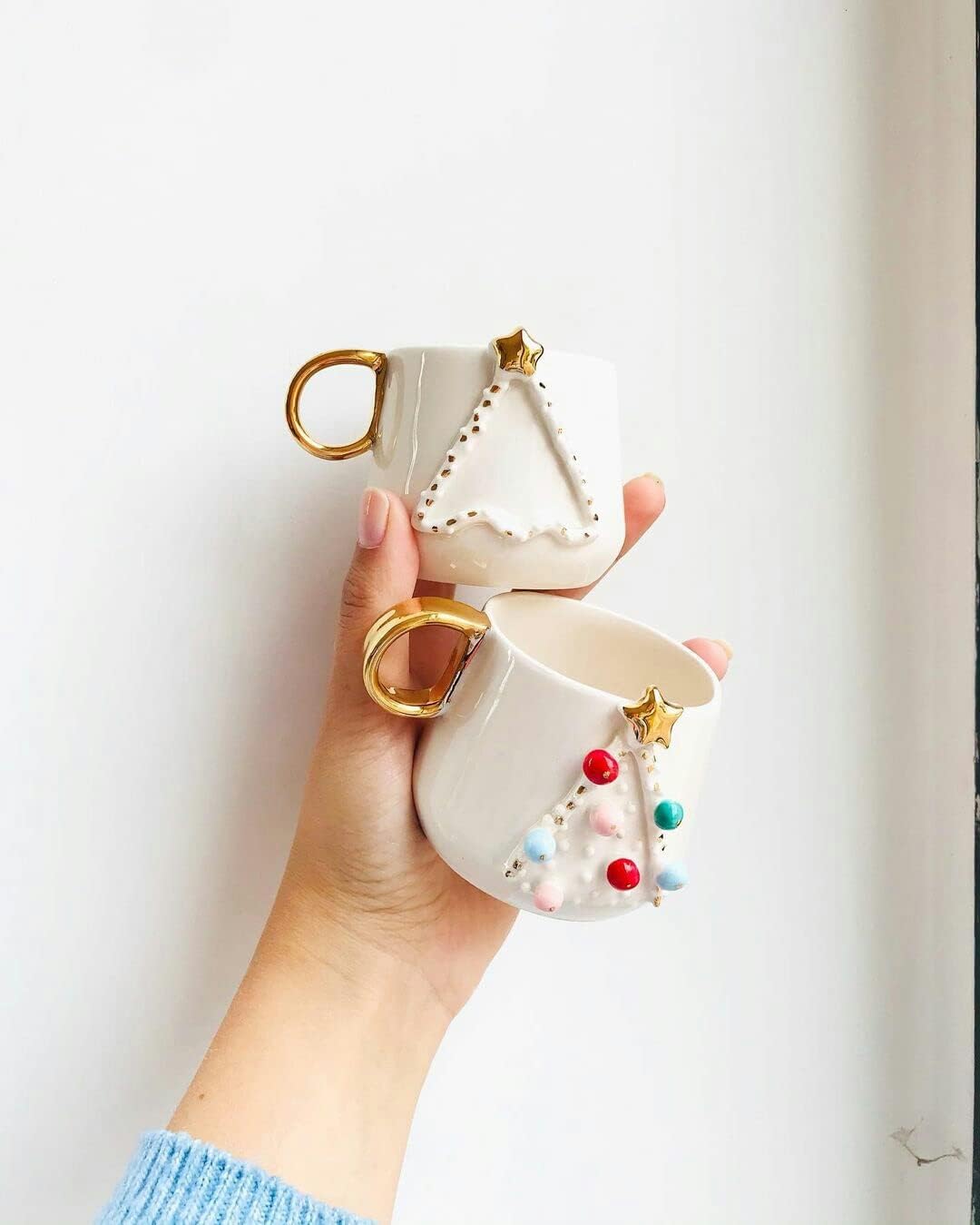 Handmade Christmas Tree Espresso Cup With Gold Handle, Gold Star & Saucer 5.4 oz, Coffee, Espresso, Tea Cup, Christmas Gift Ideas