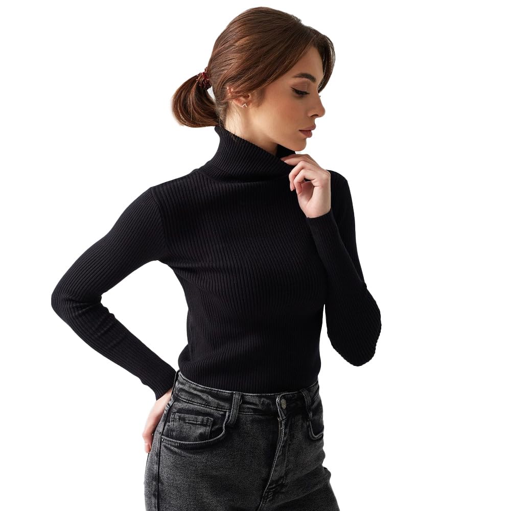 Sonnena Damen Pullover Winter - Eleganter Rollkragen Grobstrickpullover