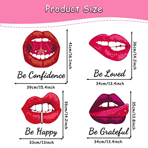 Mefoss Sexy Woman Red Lips Wall Decals, Be Confident Be Loved Be Happy Be Grateful Inspirational Quotes Wall Stickers, Peel And Stick Removable Wall Art Decor Stickers For Woman Bedroom Dressroom Beauty Salon Wall Decoration #TOP3