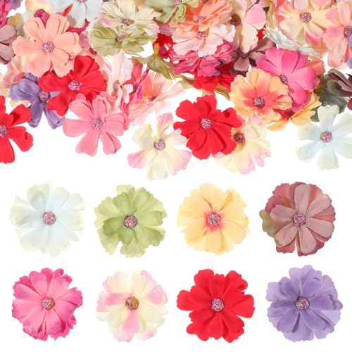 Qulkws 100 Stück Kunstblumen Blumenköpfe, Mini Künstliche Blumen, Kunstblumen Zum Basteln, Blumendeko zum Basteln für Hochzeit Party DIY Handwerk Garten Dekoration Hochzeitsdeko Scrapbooking