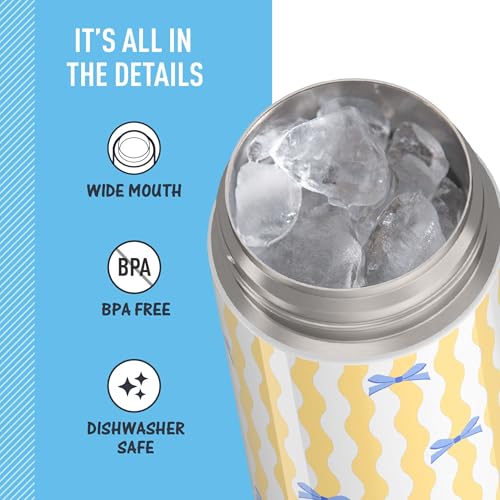 Image of THERMOS FUNTAINER 16 Ounce Stainless Steel Vacuum Insulated Bottle with Wide Spout Lid, Wavy Bows