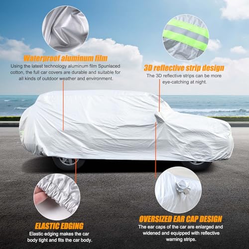 Image of Car Cover Waterproof All Weather for Compatible with Cadillac Escalade 2007-2014 Accessories, Full Exterior Outdoor Covers Rain Snow UV Sun Hail Protector with Contractible Hem (Sliver)