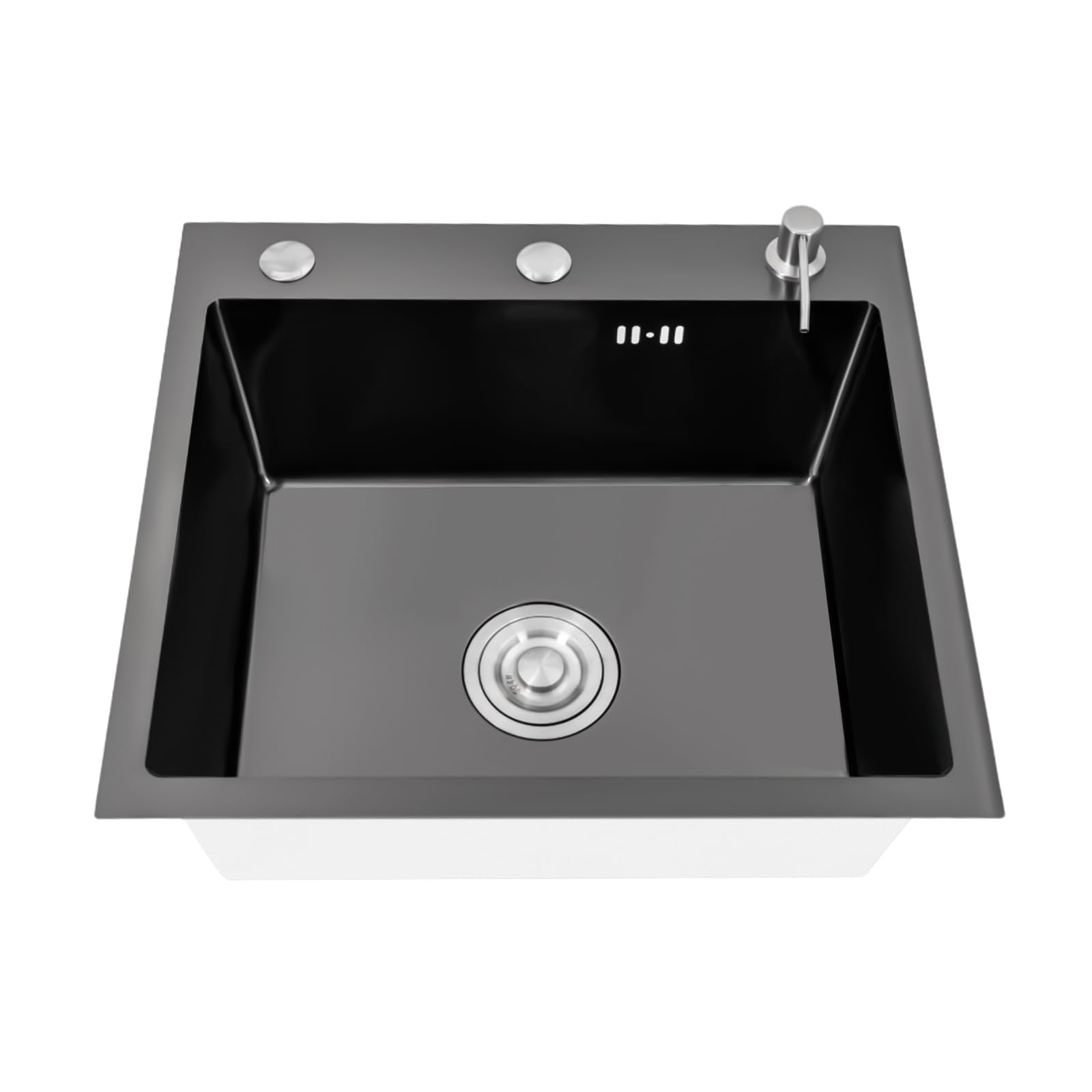 Fregadero negro de 50 x 40 cm, grifo de cocina, fregadero con escurridor y dispensador de jabón, acero inoxidable, empotrable, fregadero de cocina, 1 lavabo cuadrado (sin grifo)