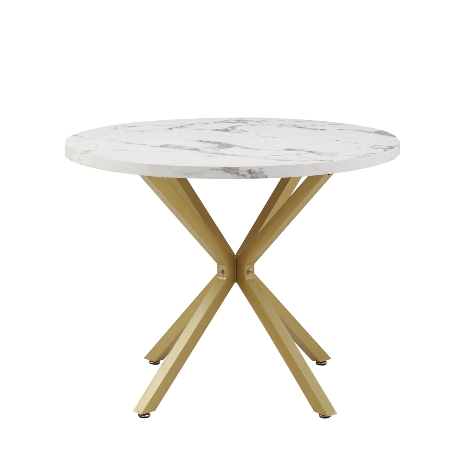 Table à Manger Ronde Moderne, avec Plateau en MDF, avec Pieds en Métal doré, Table pour Salon ou Cuisine, Table à Manger Nordique, 100 cm - Texture Marbre