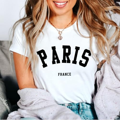 Fkatuzi Paris Shirts France Tshirts for Women Graphic Tee Vintage Letter Print T Shirts Paris Themed Gifts Cotton Tops2