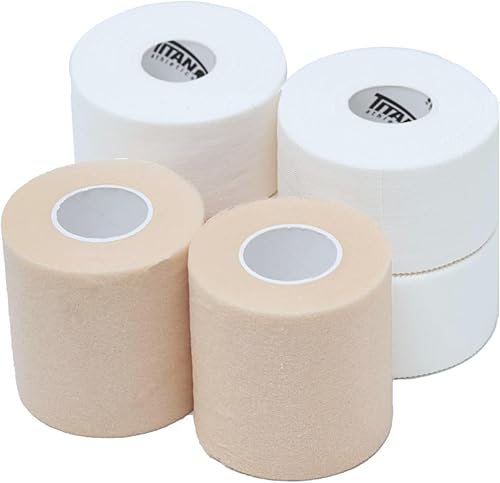 Miniatura 10 de Titan Athletics - Paquete de 12 cintas deportivas blancas de alta calidad, 1 12 pulgadas x 45 pies por rollo, 100% algodón con óxido de zinc, diseño