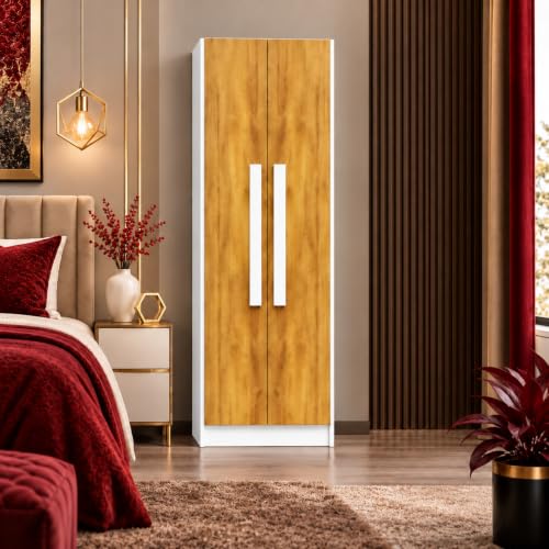 Image of Bniture Wooden Almirah for Clothes, Door for Bedroom, 2 Door Wardrobe with 4 Shelves Huge Storage Space (46D x 60W x 182H CM) | 3 Year Warranty (Frosty White & Giant Wood)