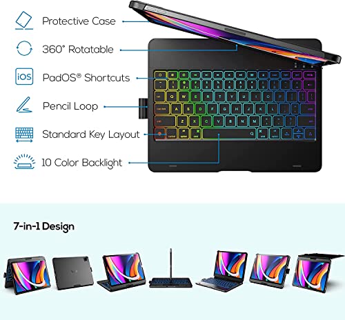 Image of typecase Touch Case with Keyboard for iPad Air 5th Generation (10.9-inch, 2022): Trackpad - 360 Rotatable - Wireless Backlit Keyboard Case with Pencil Holder for iPad Air 5th /4th Gen - Graphite Black