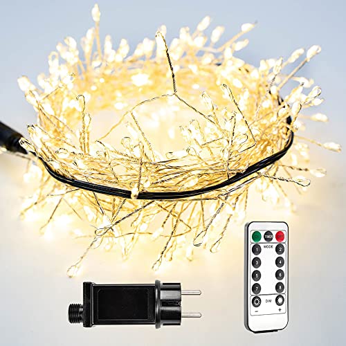 RESNICE Guirlande Lumineuse de 15 m Type Pétard avec 500 LED Blanc Chaud, Prise Secteur, Fil d'Argent en Grappes pour Intérieur avec Télécommande, pour Sapin de...