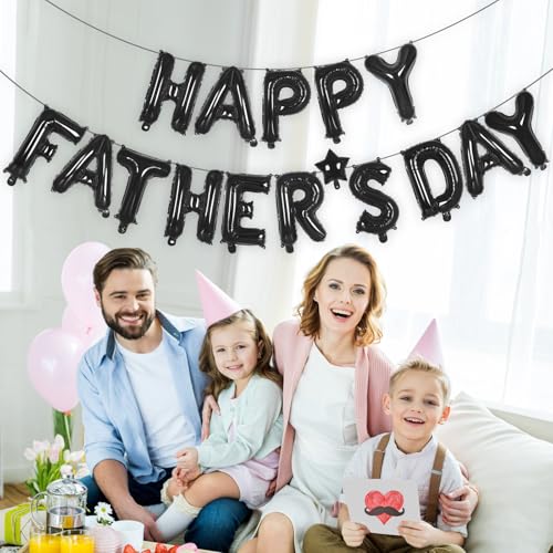 Image of Black Happy Father's Day Balloons, Father's Day Letter Balloons Banner, Father Day Decorations for Party, Happy Fathers Day Backdrop for Father Day Themed Party Supplies (Fathers Day-Black)