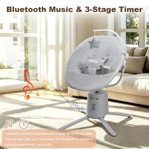 Image of Zoicay Baby Swing,Baby Swings for Infants with 3 Modes & 5 Speeds, BT Enabled App & Remote Control, Electric Swing - 6 Melodies and 3 Timer Setting, 2 Seat Positions and 5-Point Harness Swing (Gray)