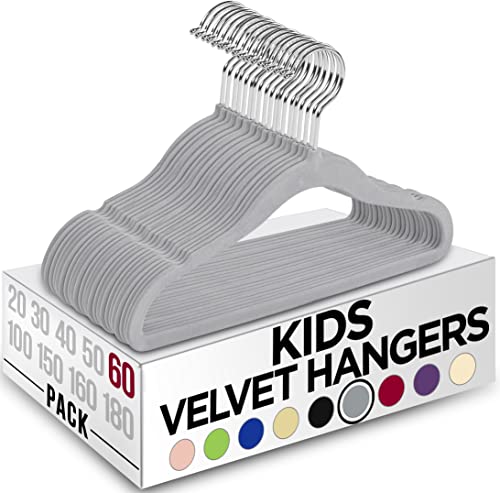 Utopia Home Kids Hangers Velvet (60 Pack) - 11 Inch Durable Baby Hangers for Closet - Perfect Toddler Hangers Non Slip for Everyday Use (Grey)