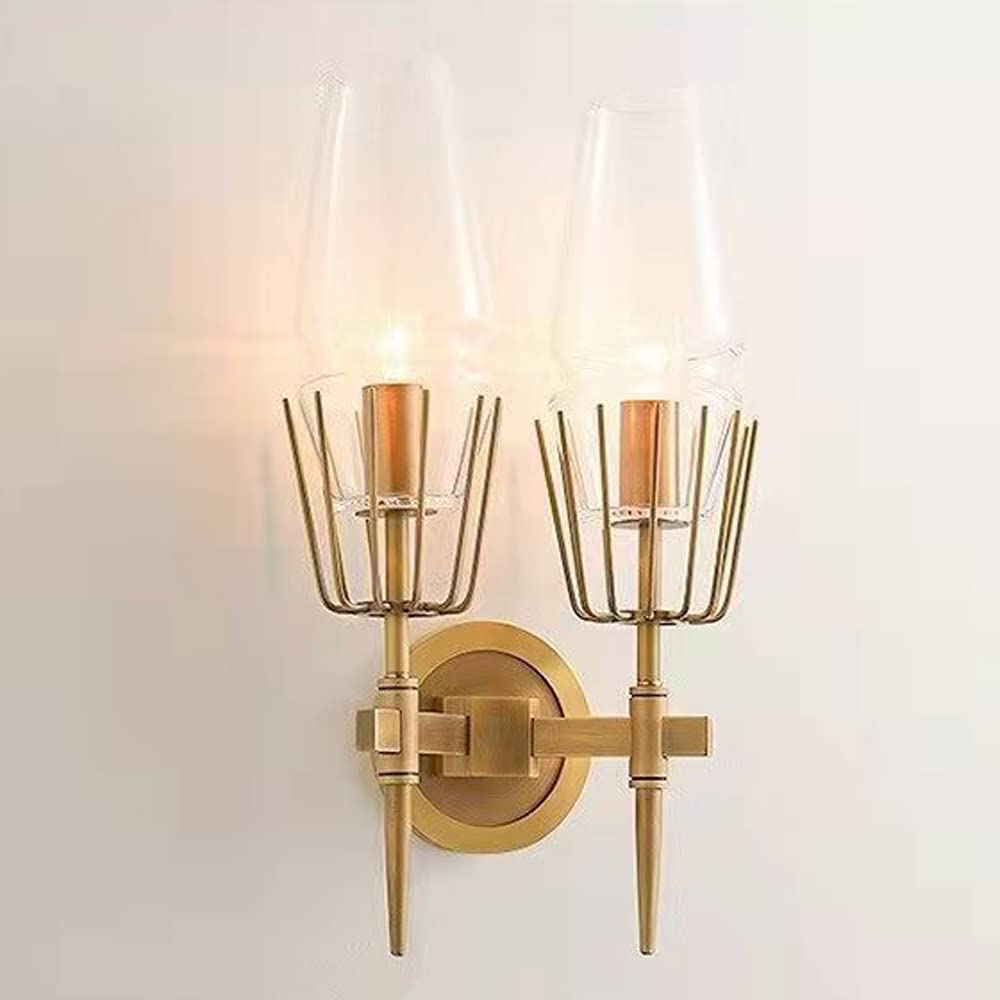 ZTCHSENZT Wall Sconces, Luxury Bedroom Wall Sconce in Gold Brushed Finish,Transparent Glass Wall Lighting Fixture Bedside Lighting Bathroom Gold Light Fixture,B
