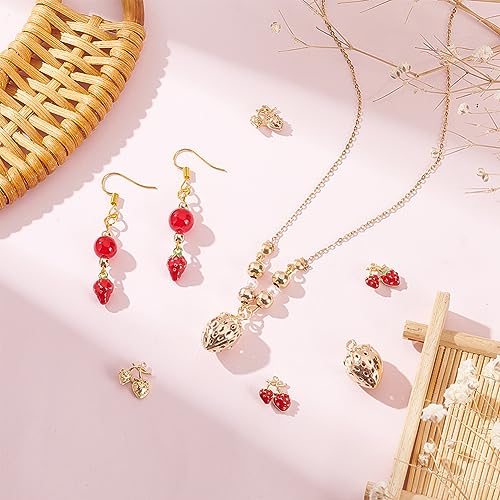 BENECREAT 8Pcs 4 Styles Real 18K Gold Plated Strawberry Brass Charms - Image 4