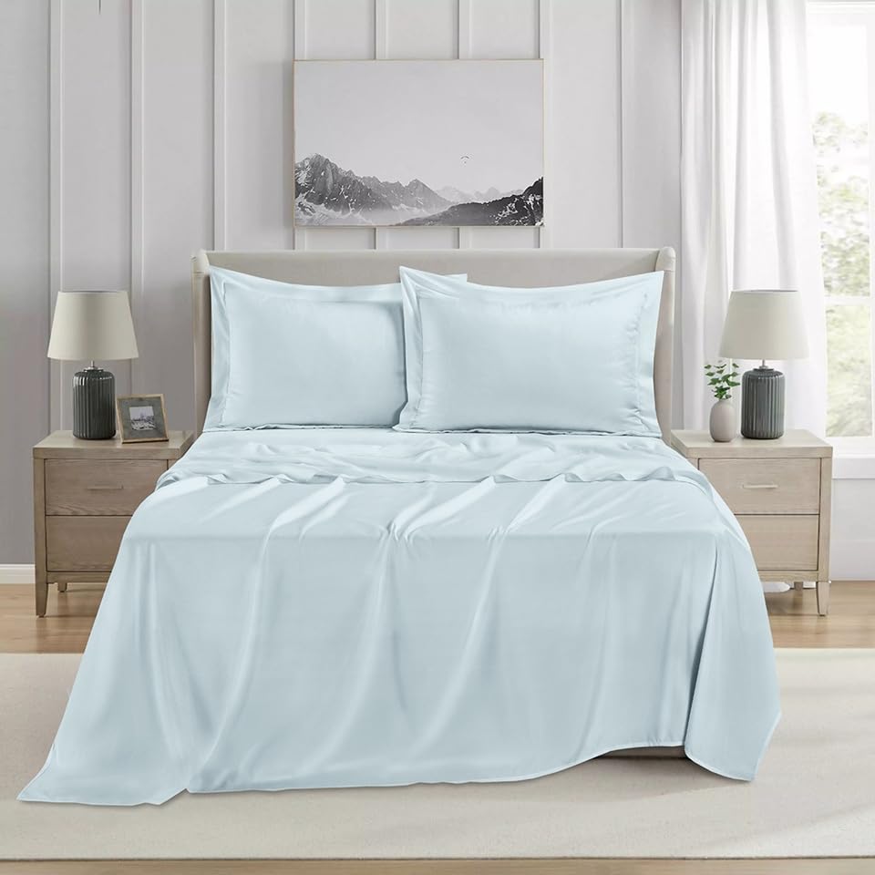 Jogo de Cama Queen 1000 Fios Liso Azul Claro 4 Peças Jolitex