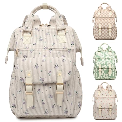 Image of Corduroy Laptop Backpack for Women 15.6 Inch Stylish College School Bookbag, Business Work & Travel Computer Backpacks (Floral Purple)