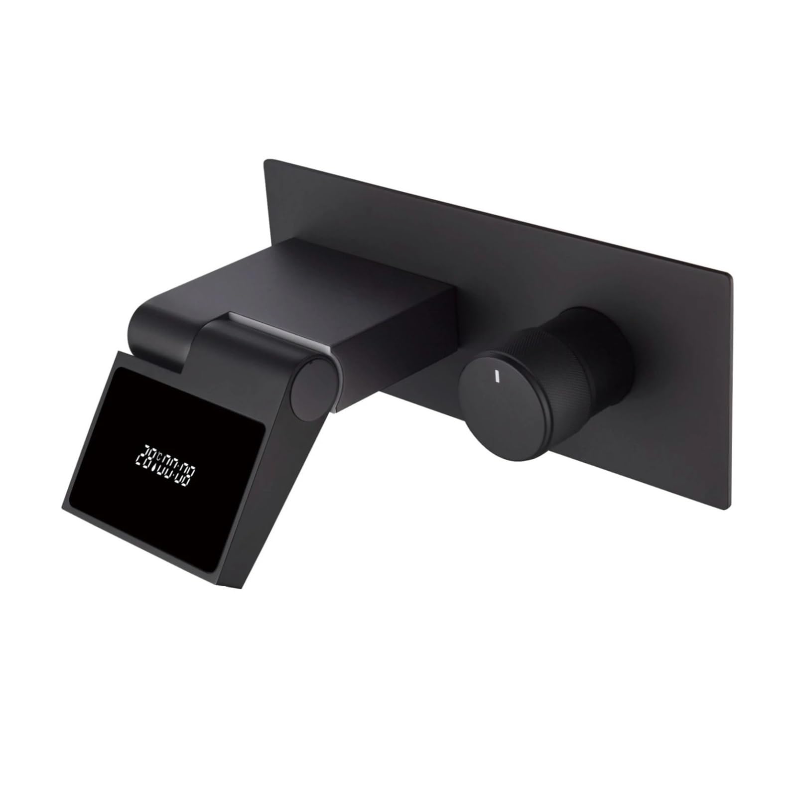Wall Mounted Bathroom Faucet, Brass Embedded Basin Mixer Tap with LED Display, Hot & Cold,Safe and Reliable(Matte Black 02)