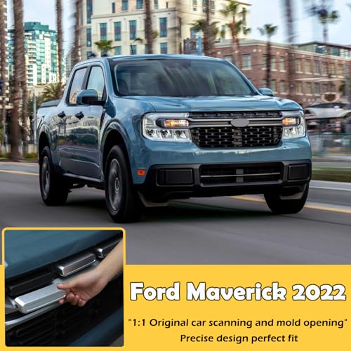 Image of Front Bumper Grille Cover Compatible with Ford Maverick 2022 2023, Car Air Inlet Vent Grille Cover, Grill Grille Inserts Trim Cover (Silver)