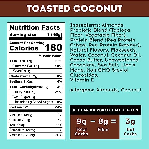 Iqbar Brain And Body Keto Protein Bars - New Toasted Coconut Chip Keto Bars - 12-Count Energy Bars - Low Carb Protein Bars - High Fiber Vegan Bars And Low Sugar Meal Replacement Bars - Vegan Snacks #TOP5