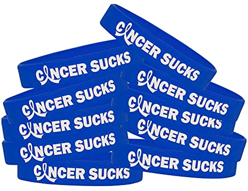Cancer Sucks Silicone Wristband, Colon, Anal, and Rectal Cancer, 10-Pack (Blue)