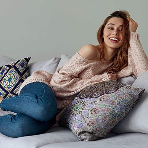 Suesoso Boho Pillow Cover 16X16 Inch Set Of 4 Farmhouse Throw Pillow Case Ethnic Mandala Vintage Multicolor Floral Bohemian Pillow Covers Arabesque Blue Gold Pillow Case Decoration For Home Sofa Bed #TOP2