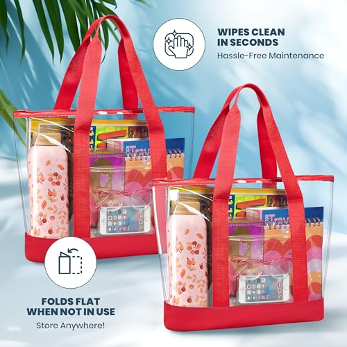 Image of Handy Laundry Clear Tote Bag - Zipper Closure, Long Shoulder Strap, Fabric Trimming.