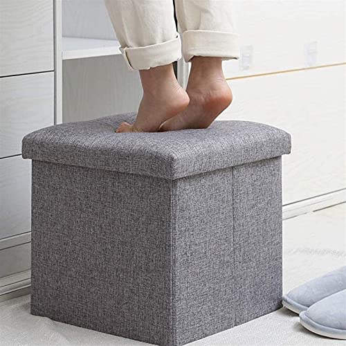 Tabouret de Pied et Poufs Cube de Rangement Pliant Gris Coffre