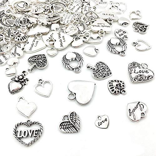 WOCRAFT 100 pcs Mix Antique Silver Heart Beads...