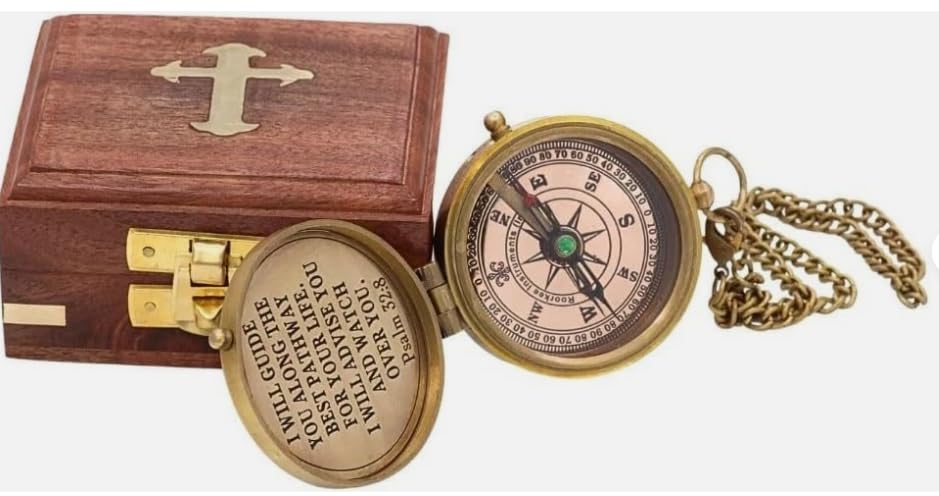 Brújula grabada de latón "God’s Way" con caja de madera – Regalo cristiano inspirador único miniatura 5