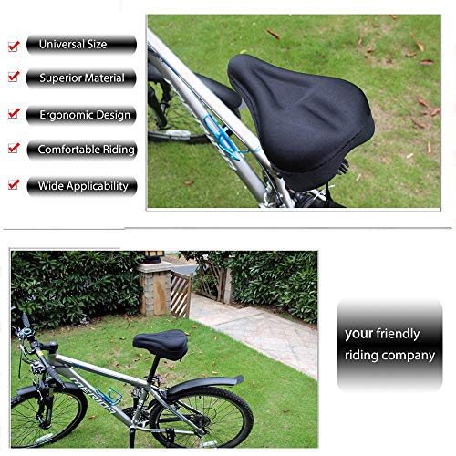Karetto Gel Bike Seat Cover Narrow Exercise Bicycle seat Cushion Cover Bicycle Saddle Pad with Water&Dust Resistant Cover Reflective Band Bandanas for Cycling
