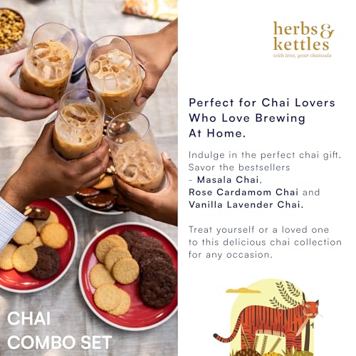 Image of Herbs & Kettles Chai - Combo Set | Masala Chai, Rose Cardamom Chai & Vanilla Lavender | Gourmet Loose Leaf Tea for Tea Lovers | Premium Indian Tea Collection
