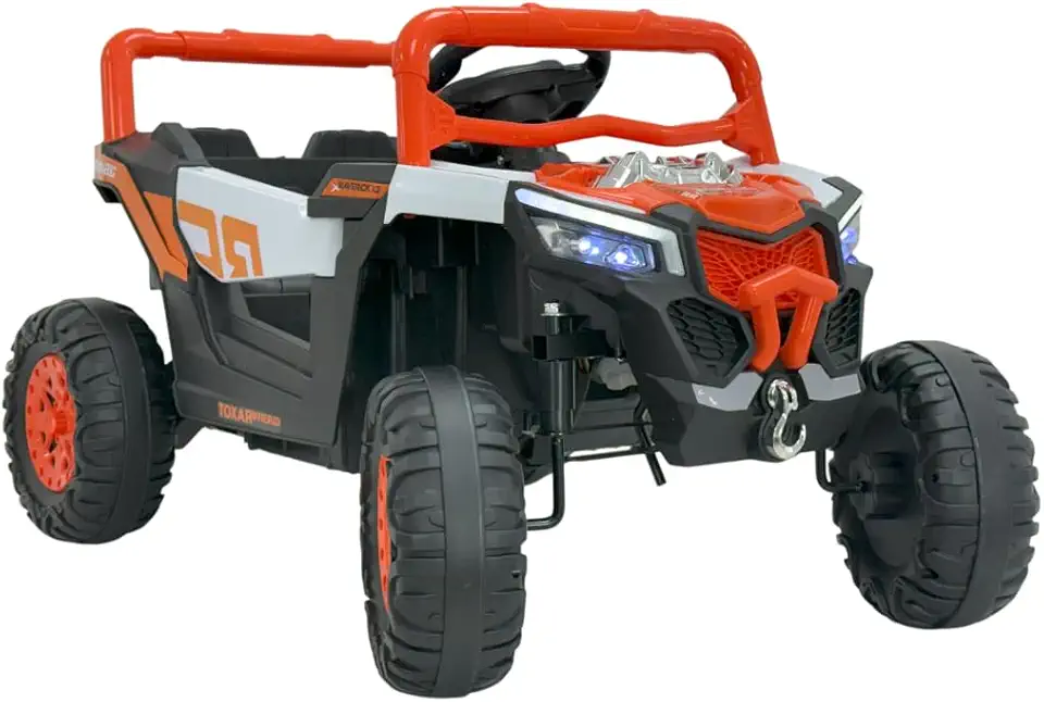 Bang Toys - Carrinho Elétrico Infantil Pulse XR7 12V - com Portas que Abrem, Luzes de LED, Sons, Bluetooth, Entrada USB/MP3, Controle Remoto - Suporta até 35kg - Cor Laranja