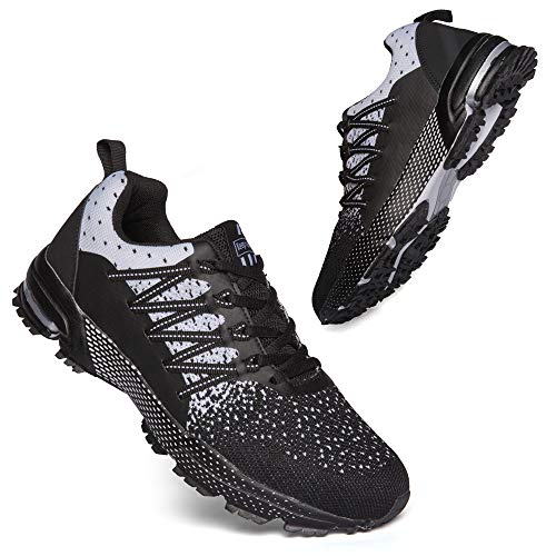 MFSH Men's Fashion Sneakers Breathable Mesh Running Shoes Blade Soft Sole Athletic Walking Shoes Black, 9 US