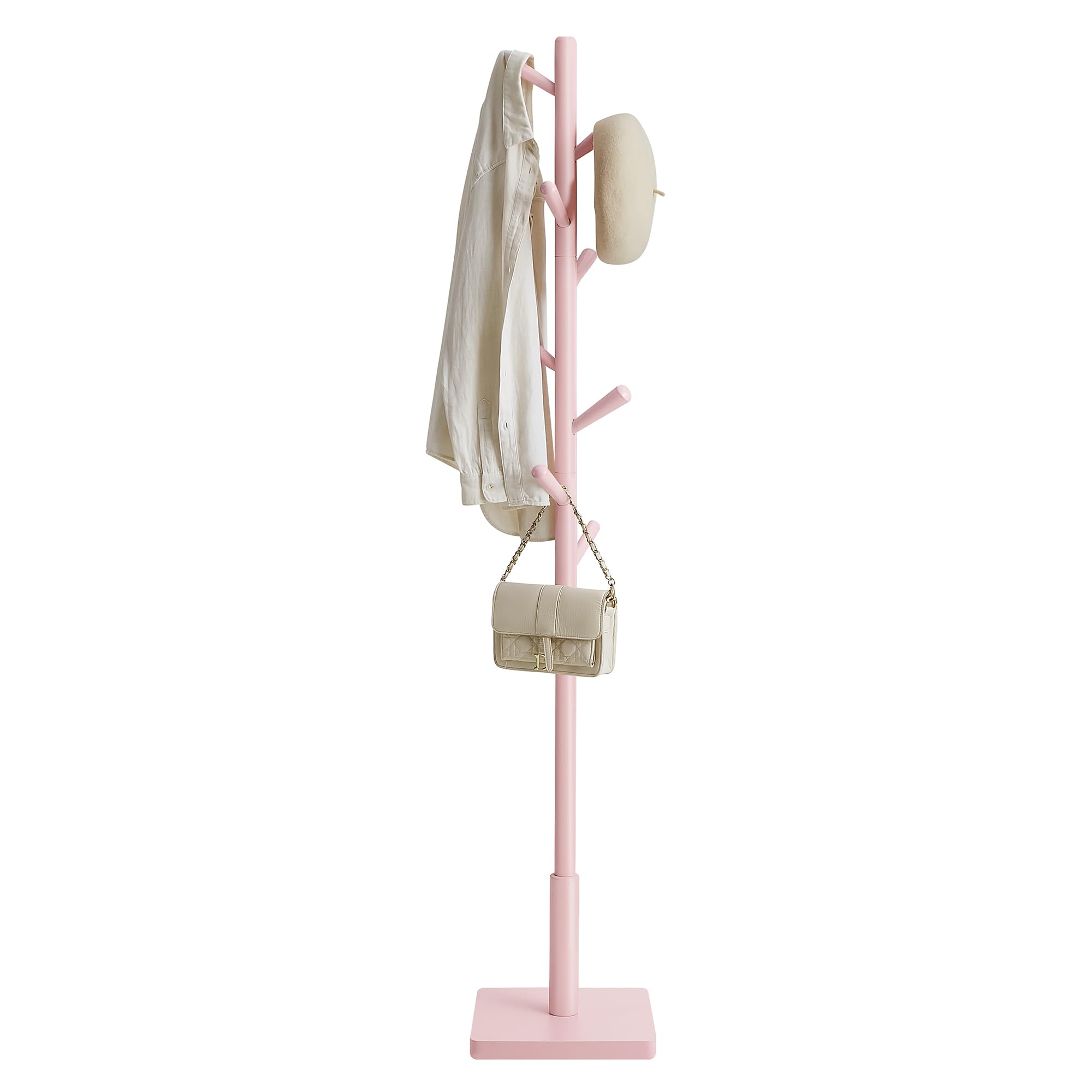 VASAGLE Solid Wood Coat Rack, Free Standing, 8 Hooks, 3 Height Options